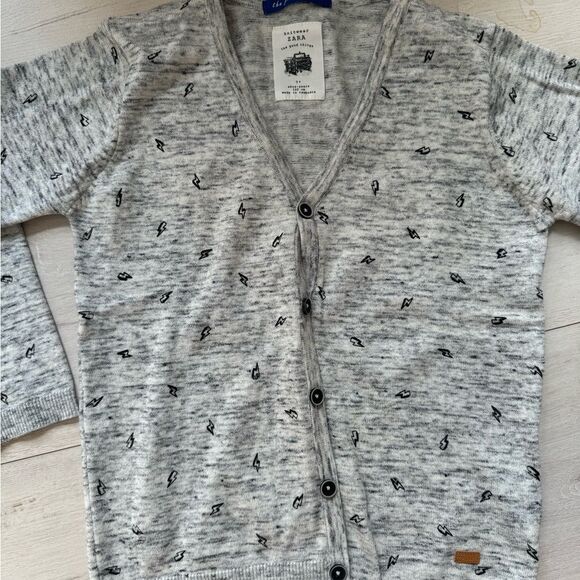 Zara gray marble knit cardigan button down with lightning bolts. Boys sz 7 - Picture 1 of 9
